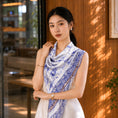 Load image into Gallery viewer, New Chinese Style Blue and White Porcelain Pattern Mulberry Silk Square Scarf