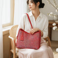 Carica l'immagine nel visualizzatore della galleria, SinoCrafted red Bada Halo Song brocade shoulder bag with genuine leather trim and strap