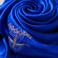 Load image into Gallery viewer, Hand-Embroidered Silk Scarf – Blue Elegance with Traditional Chinese Floral Motif