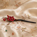 Load image into Gallery viewer, Heritage Ronghua Red Plum Comb Hair Pin Handcrafted Silk Blossom on Wooden Hair Stick