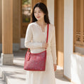 Carica l'immagine nel visualizzatore della galleria, SinoCrafted red Bada Halo Song brocade shoulder bag with genuine leather trim and strap
