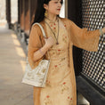 Load image into Gallery viewer, Chinese Style Oriental Print Bucket Bag with Chain-Trimmed Leather Strap