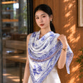 Load image into Gallery viewer, New Chinese Style Blue and White Porcelain Pattern Mulberry Silk Square Scarf