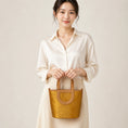 Cargar la imagen en la vista de la galería, SinoCrafted golden silk Xiangyunsha peony handbag with genuine leather handles