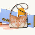 Load image into Gallery viewer, Artisan Hand-Embroidered Leather Floral Crossbody Bag with Chain Detail