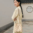 Bild in Galerie-Betrachter laden, Genuine Leather Bucket Bag with Traditional Treasure Chest Pattern Suzhou Embroidery, Chain Shoulder Crossbody Handbag Outdoor Lifestyle