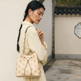 Bild in Galerie-Betrachter laden, Genuine Leather Bucket Bag with Traditional Treasure Chest Pattern Suzhou Embroidery, Chain Shoulder Crossbody Handbag Outdoor Lifestyle