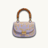 Luxury Chinese Camellia Flower Embroidery Genuine Leather Handbag with Bamboo Handle