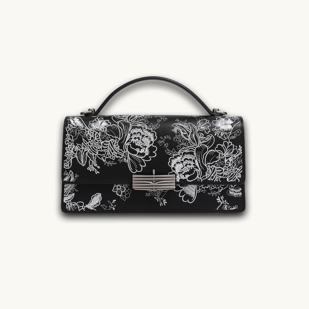 Luxury Handcrafted Iris Flower Chinese Embroidery Genuine Leather Handbag