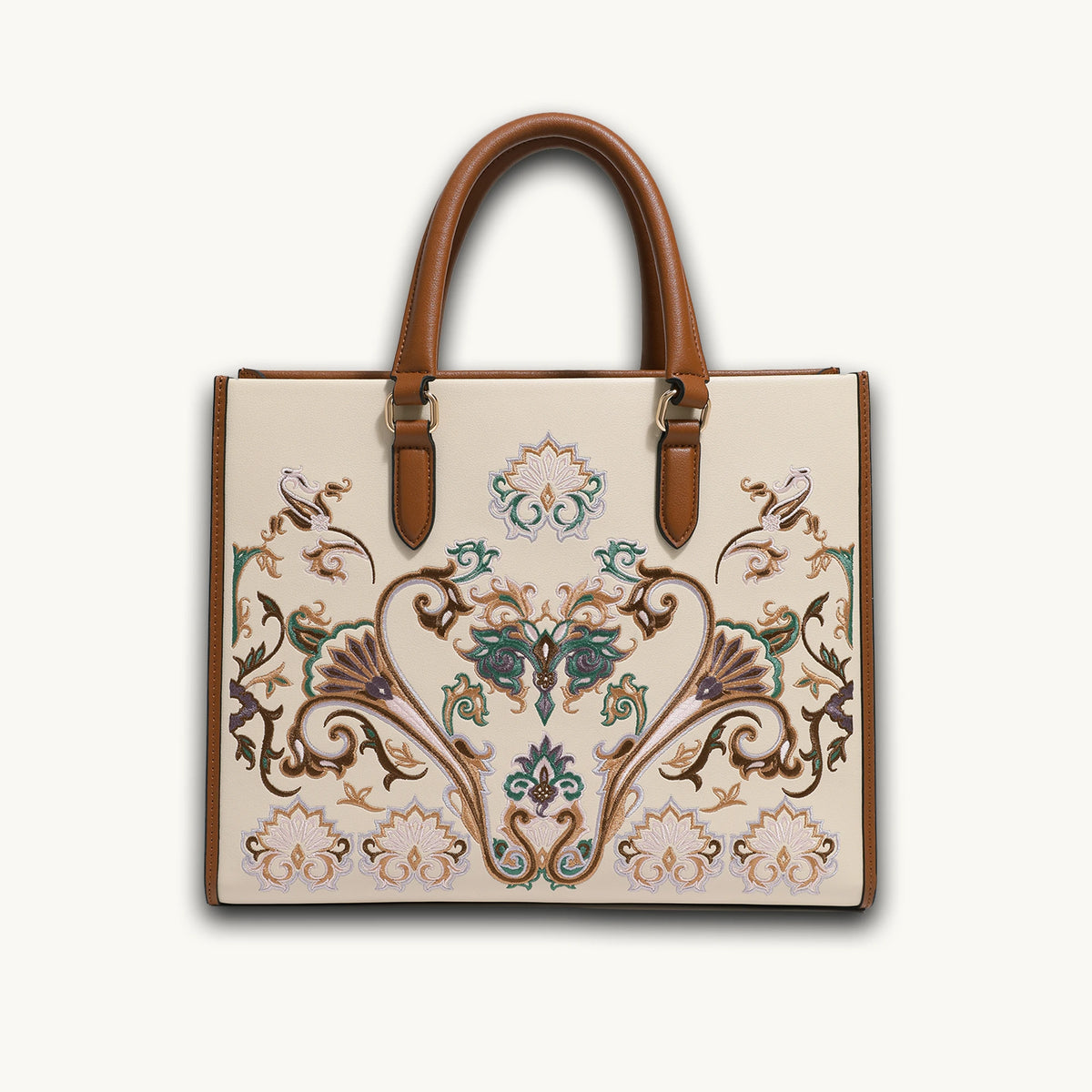 Luxury Handcrafted Dunhuang Chinese Embroidery Leather Tote Bag