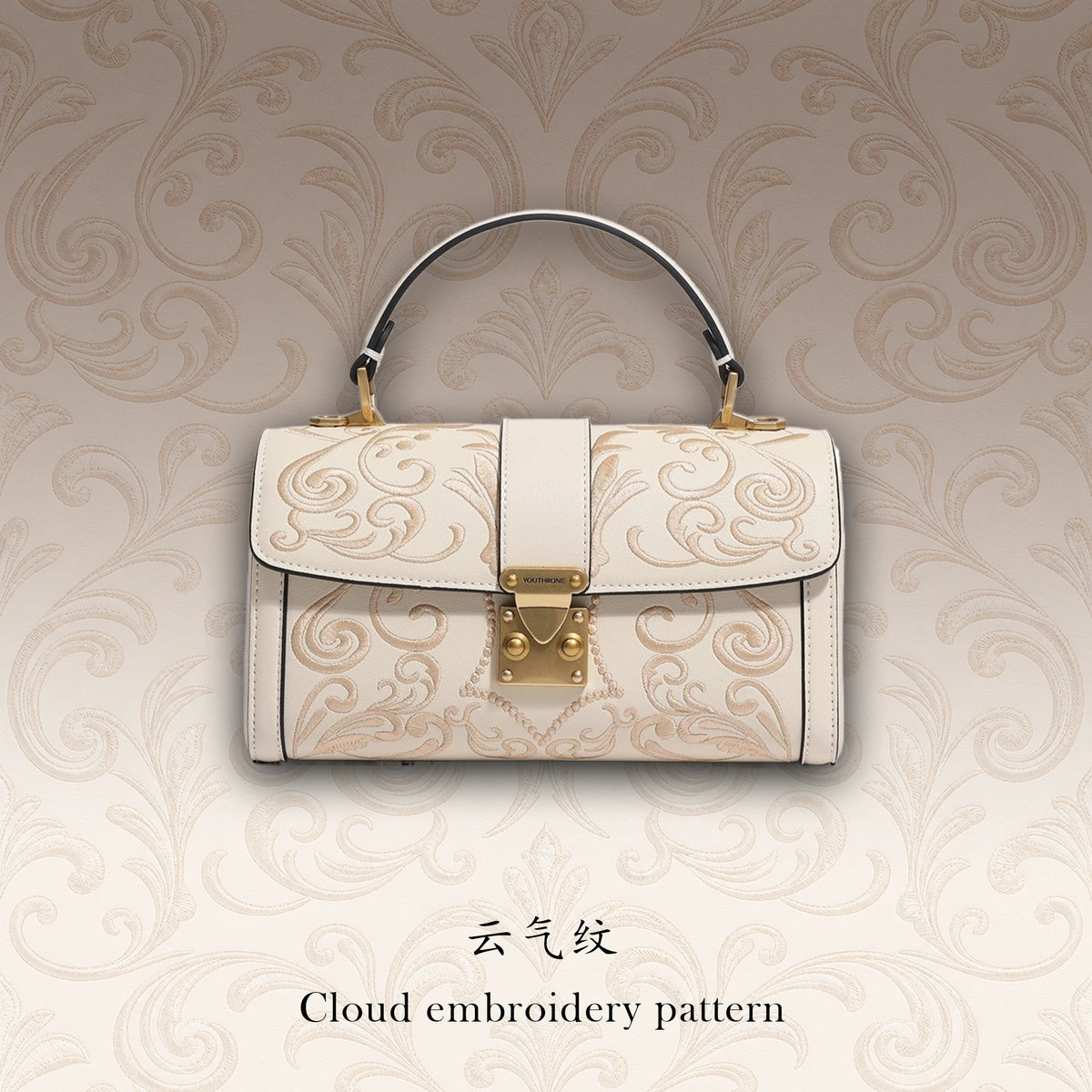 Bolso bandolera de cuero con bordado de Suzhou y motivos de nubes de Dunhuang, lujoso y hecho a mano