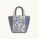 Luxury Handcrafted Design Architectural Geometric Embroidered Genuine Leather Tote Bag