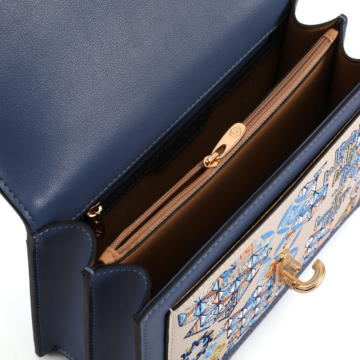 Luxuriöse handgefertigte Suzhou-Stickerei-Lederhandtasche mit geometrischem Muster