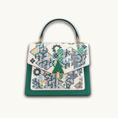 Luxuriöse handgefertigte Suzhou-Stickerei-Lederhandtasche mit geometrischem Muster