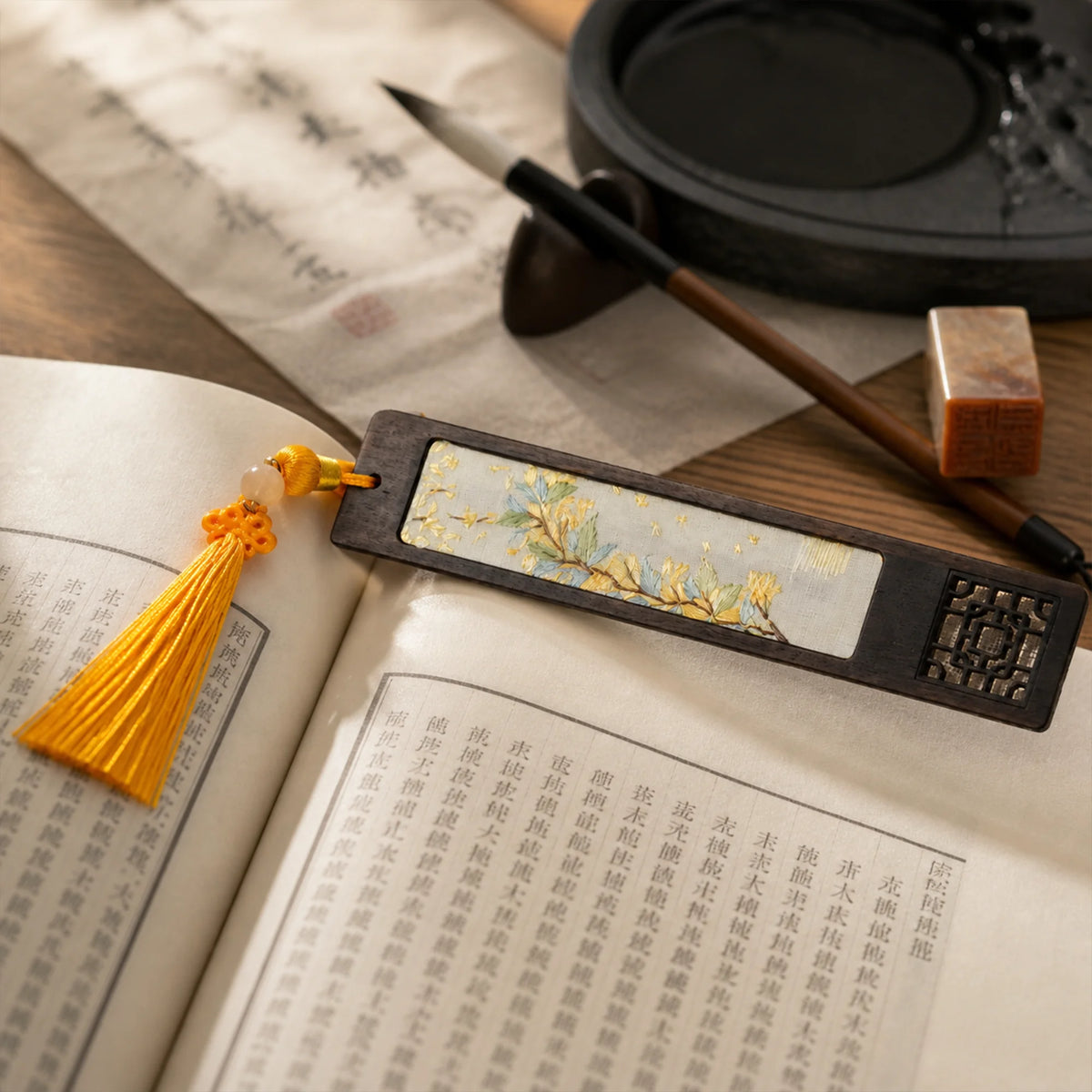 Handcrafted Silk Suzhou Embroidery Bookmark – Osmanthus | Chinese Art Keepsake