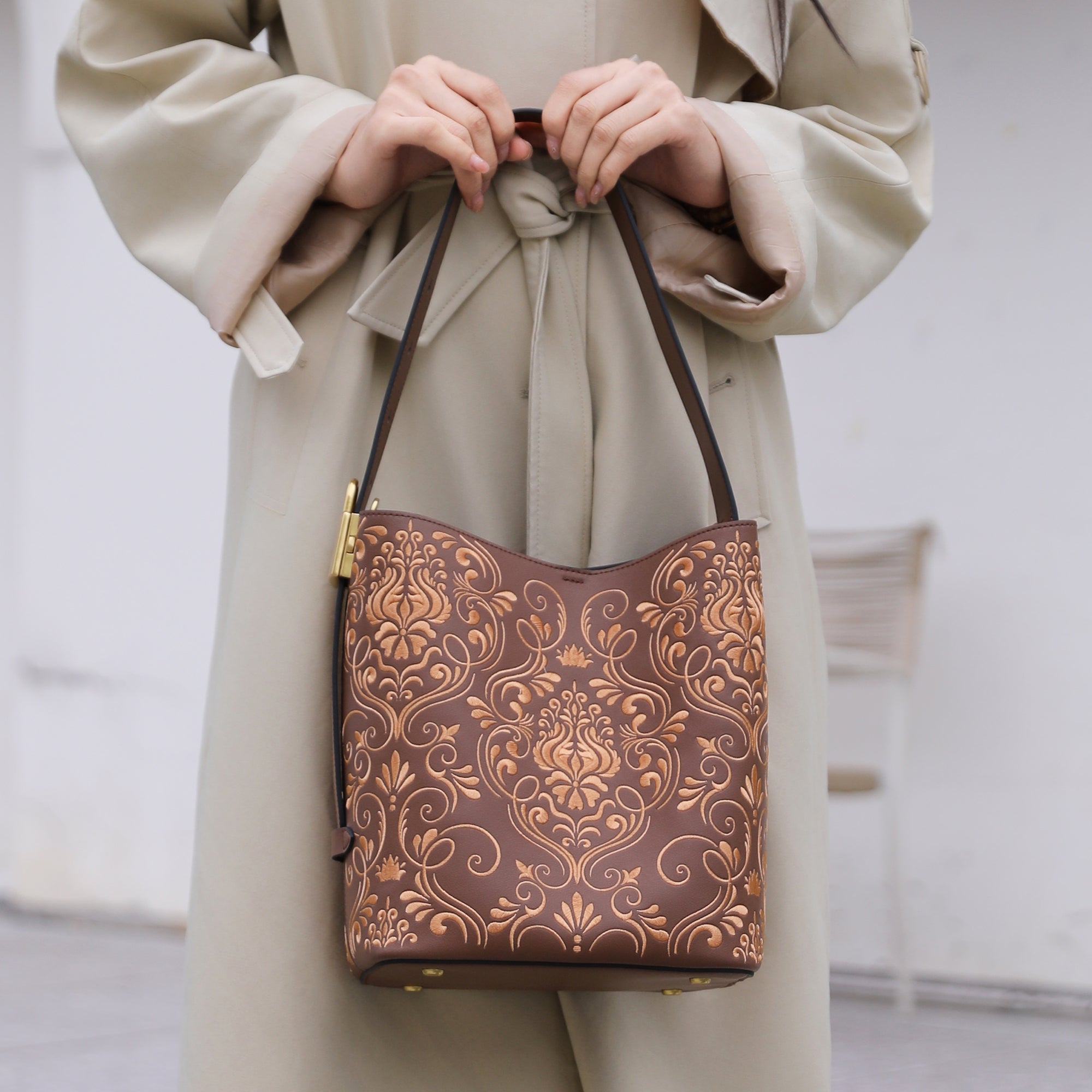 Vintage Baroque Embroidered Genuine Leather Hobo Bag