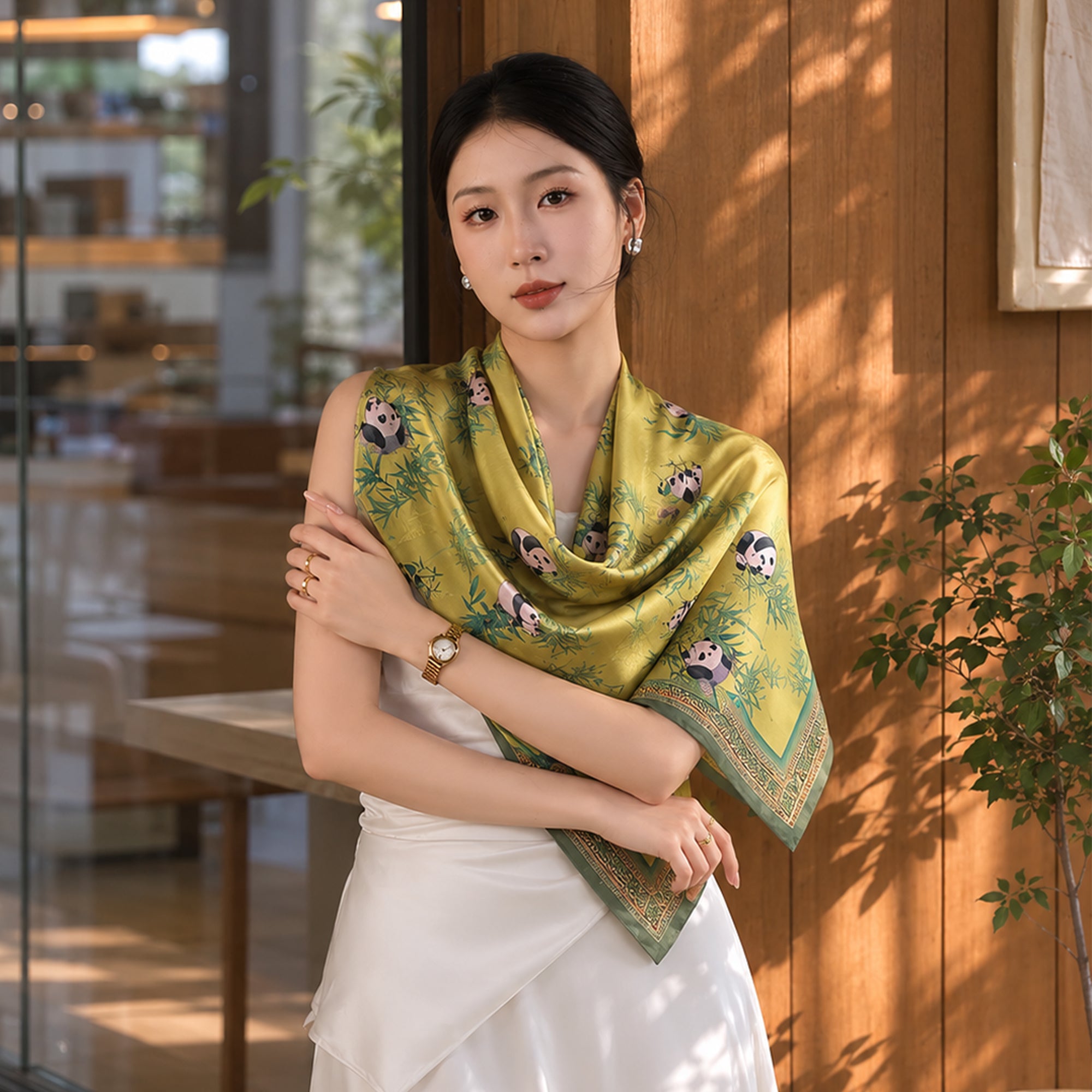 Xiangyunsha Silk Shawl New Chinese Style Panda Mulberry Silk Scarf