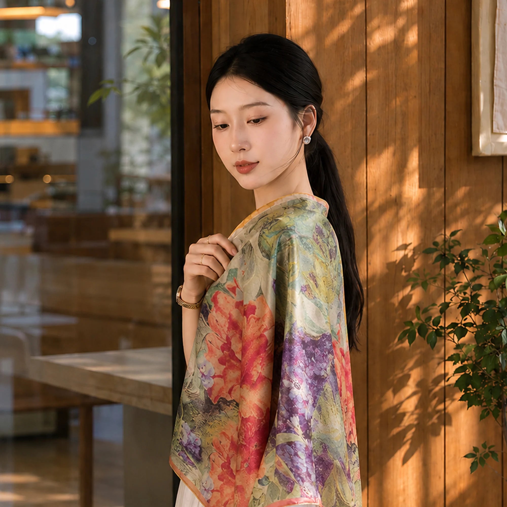 Luxury Floral Whisper Hua Luo Silk Chinese Mulberry Silk Square Scarf