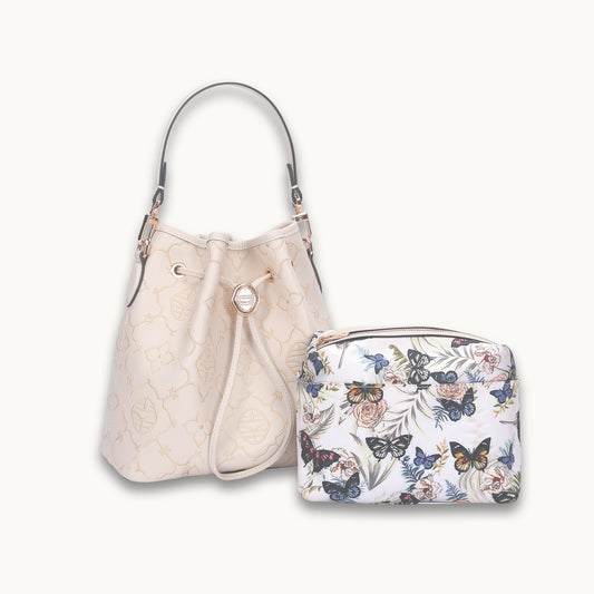 Genuine Leather Bucket Bag with Intricate Oriental Embossed Motifs