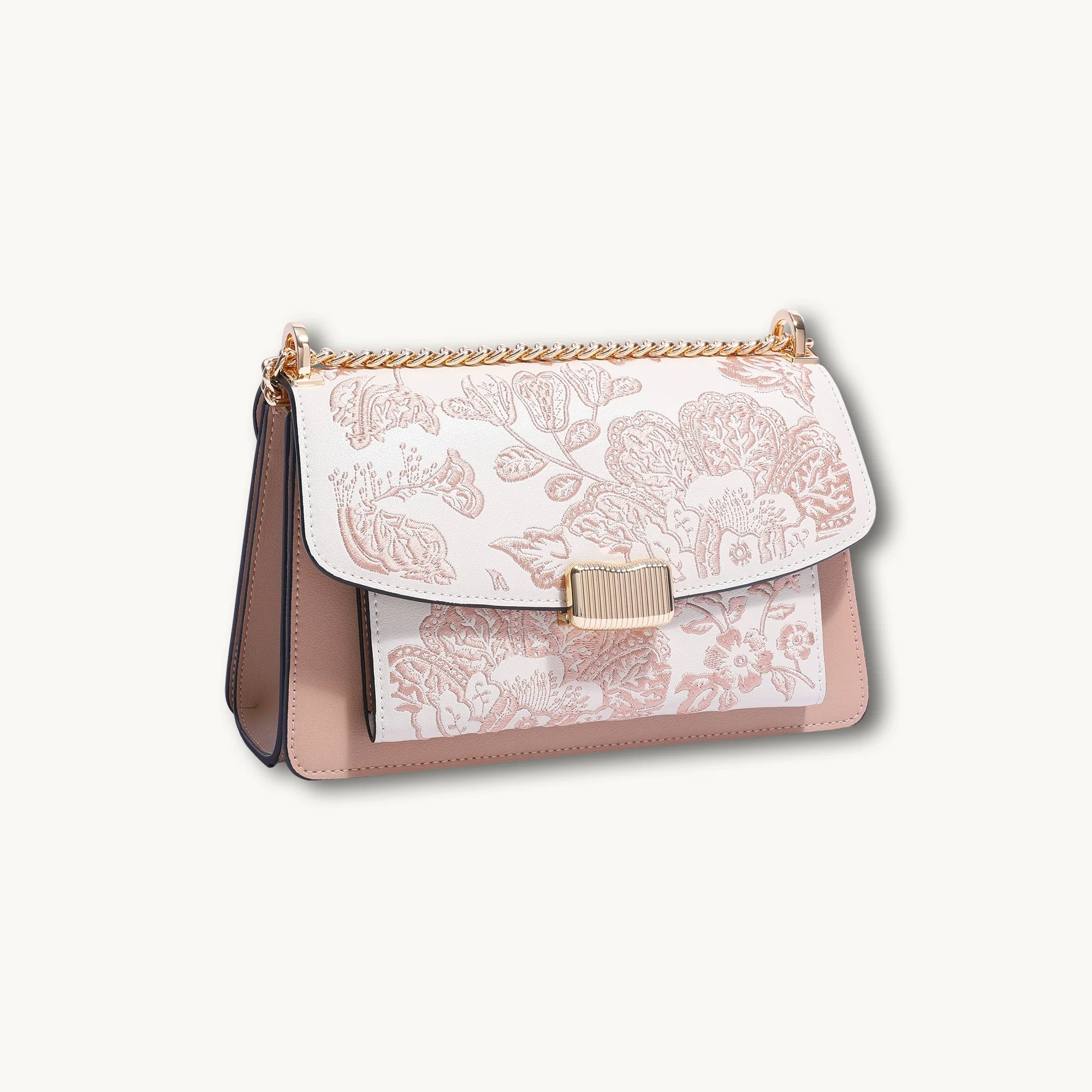Heritage Crabapple Blossom Su Embroidery Leather Chain Accordion Bag