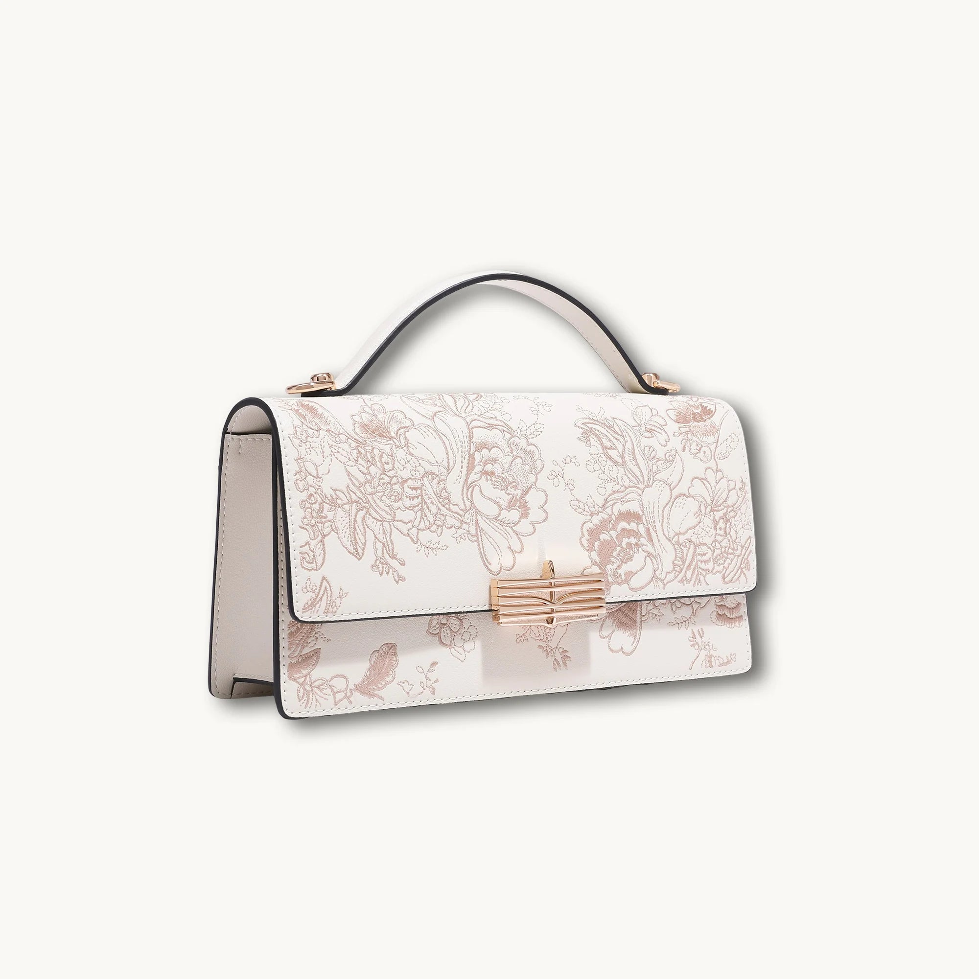 Chinese Peony Embroidered Flap Handbag Ink-Line Floral Motif Embroidery Handbag