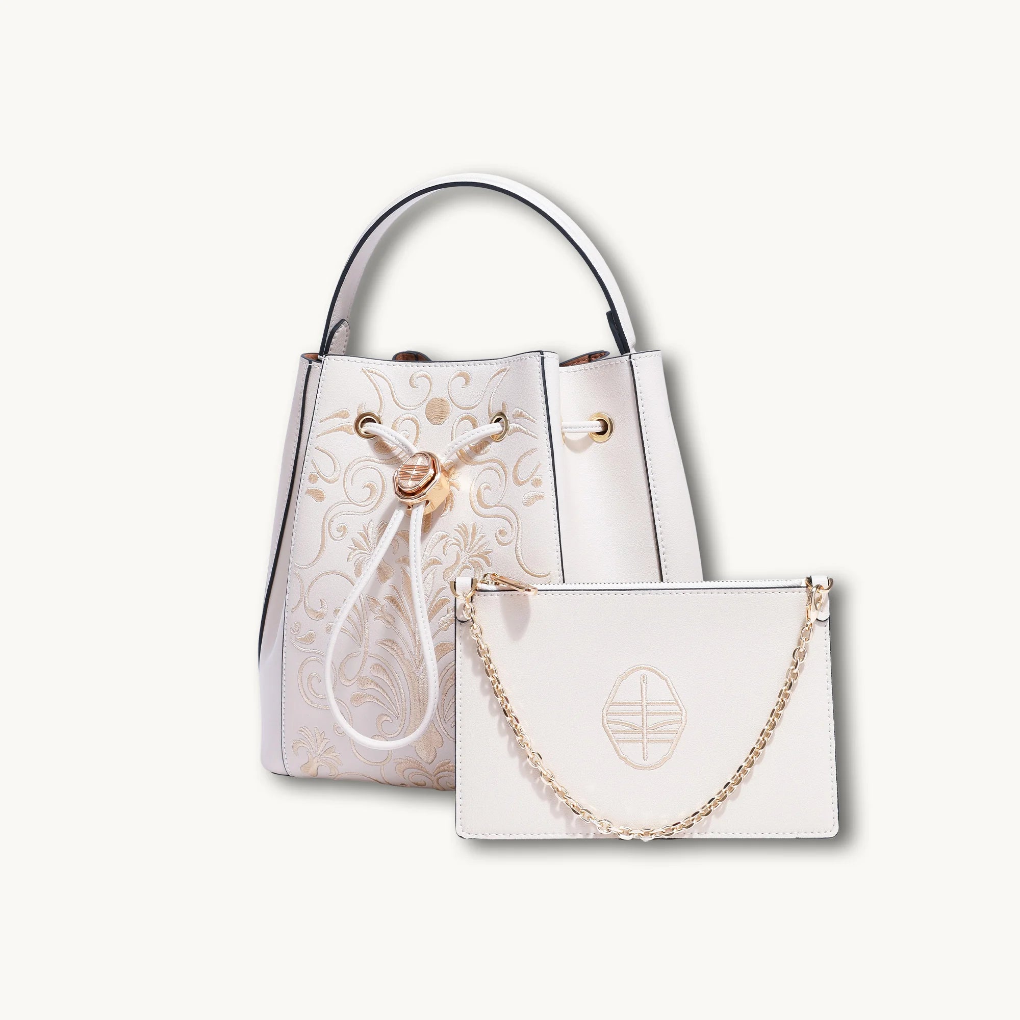 Heritage Gold Filigree Motif  Scroll Embroidery Bucket Bag