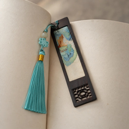 Handcrafted Silk Suzhou Embroidery Bookmark – A Thousand Miles of Rivers and Mountains | Chinese Art Keepsake