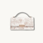 Chinese Peony Embroidered Flap Handbag, Ink-Line Floral Motif Genuine Leather Embroidery Handbag with Elegant Top Handle