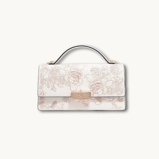 Chinese Peony Embroidered Flap Handbag Ink-Line Floral Motif Embroidery Handbag