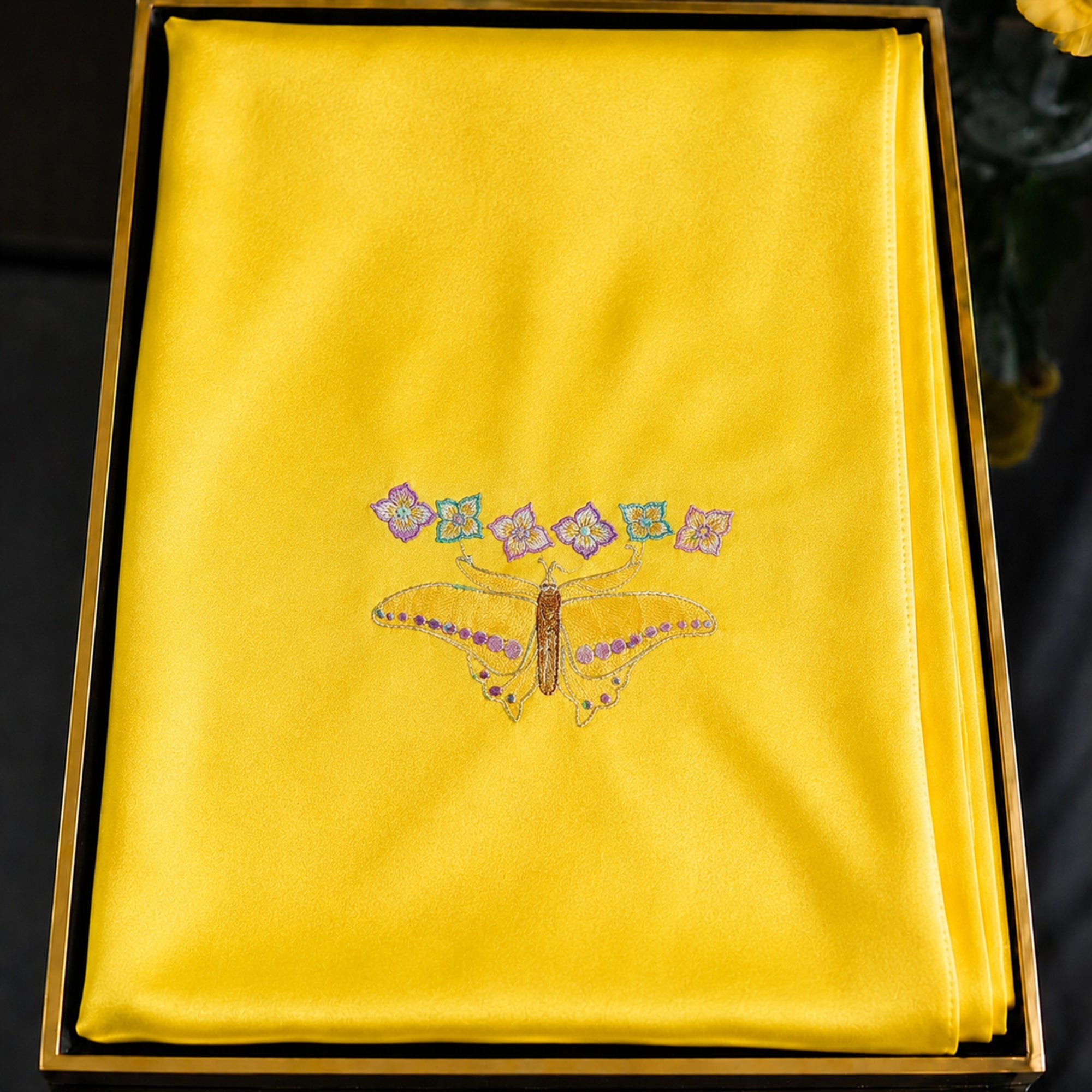 Heritage Butterfly Motif Su Embroidery Mulberry Silk Scarf — "Wings of Reverie"