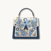 Luxury Handmade Suzhou Embroidery Leather Handbag with Geometric Pattern