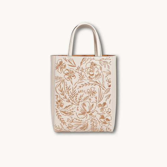 Heritage Chinese Embroidery Leather Tote Bag — Floral Motif Artisan Stitching