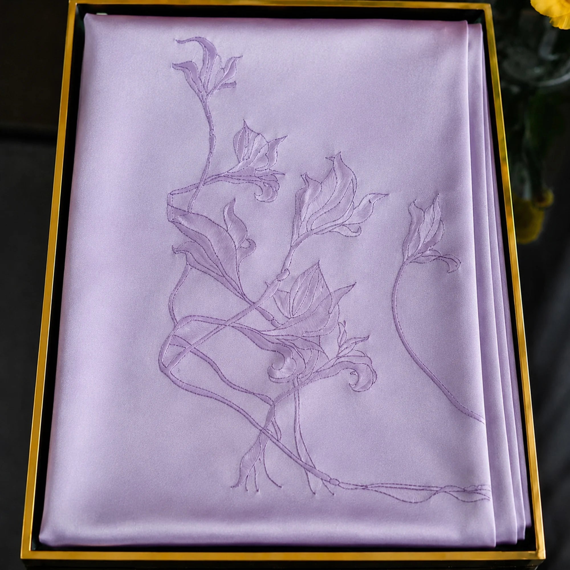 Heritage Magnolia Motif Mulberry Silk Scarf — "Jade Bloom"