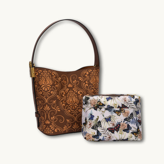 Vintage Baroque Embroidered Genuine Leather Hobo Bag