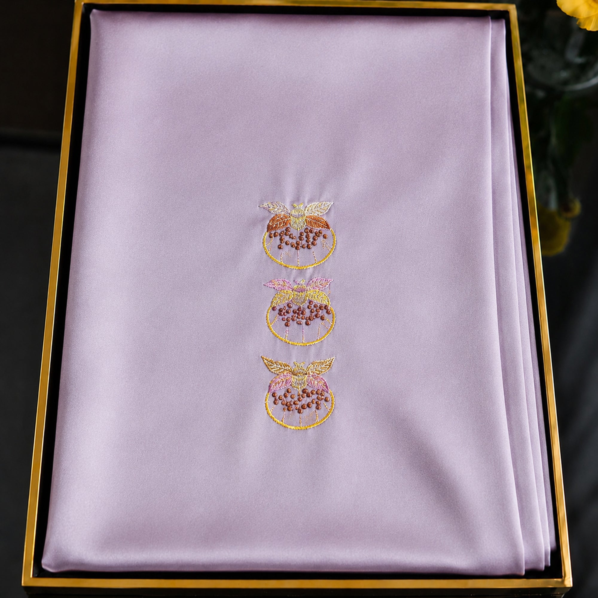 Heritage Persimmon Motif Su Embroidery Mulberry Silk Scarf — "Lunar Harvest"