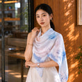 Load image into Gallery viewer, New Chinese Style Blue Shawl Long Scarf Mulberry Silk Square Scarf
