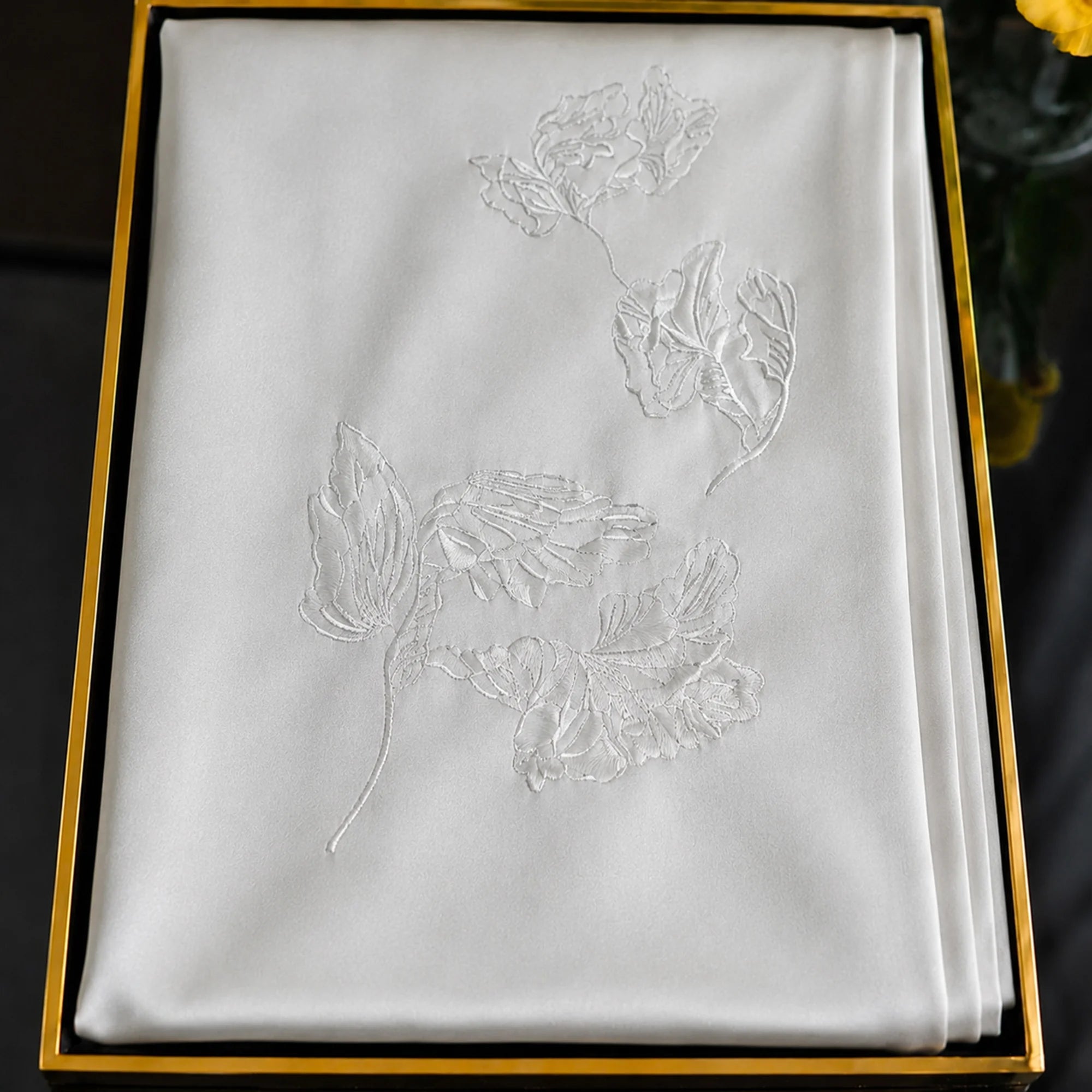 Heritage Lotus Motif Mulberry Silk Scarf — "Still Water"