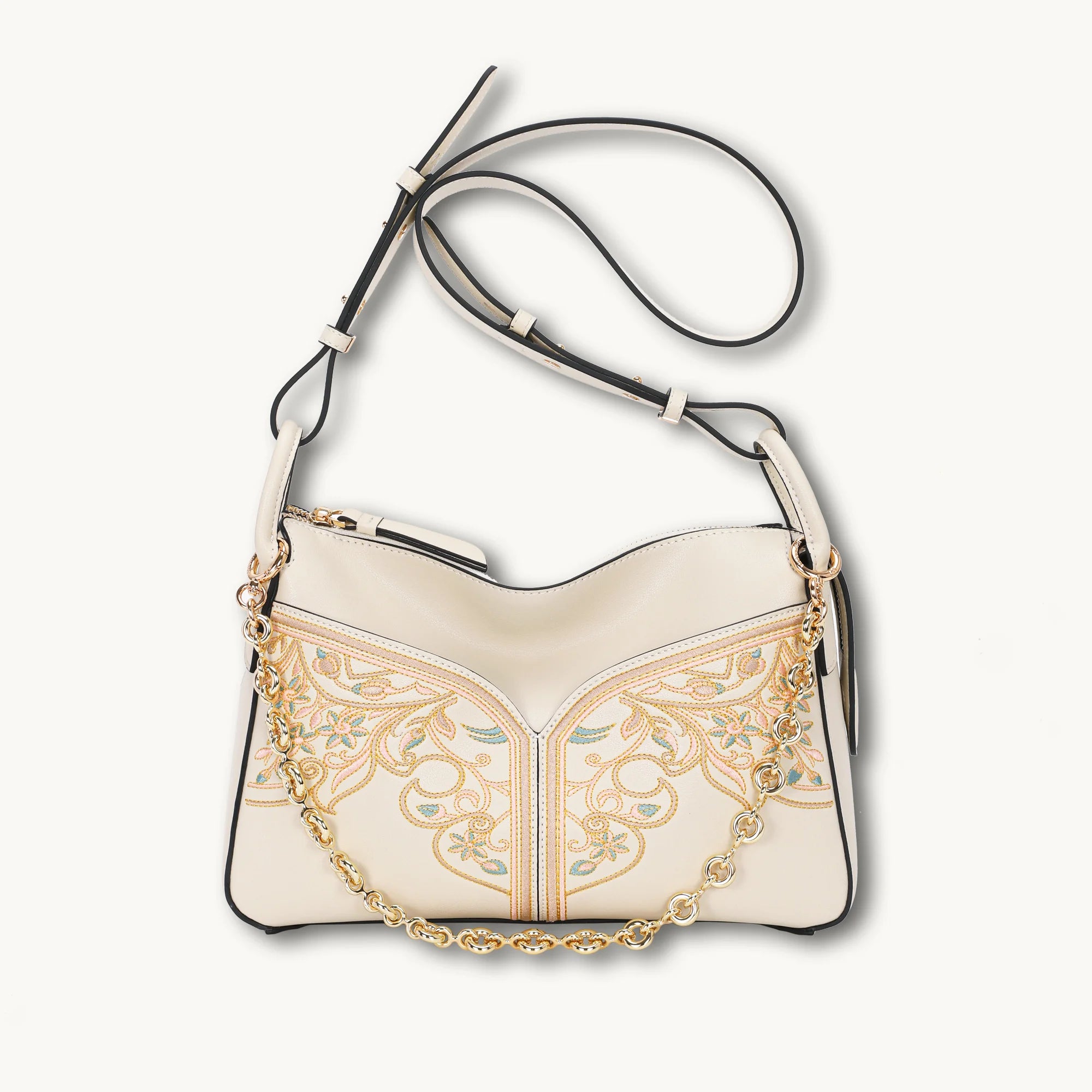 Borsa a tracolla in vera pelle con ricamo floreale Suzhou artigianale di lusso
