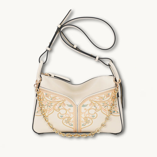 Luxury Artisan Suzhou Embroidery Floral Genuine Leather Crossbody Bag