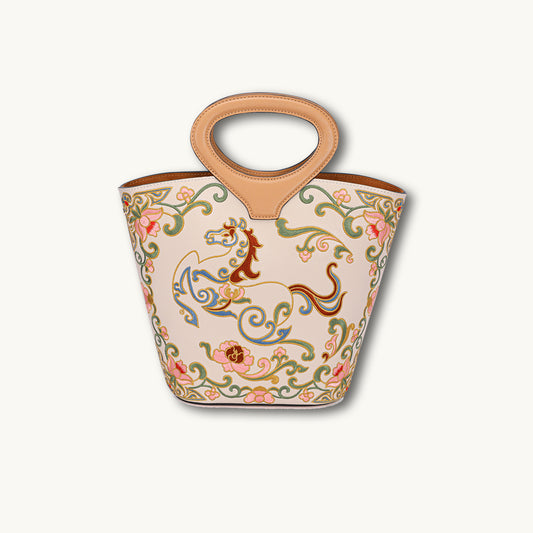 Luxury Leather Handcrafted Su Embroidery Celestial Horse Tote Bag