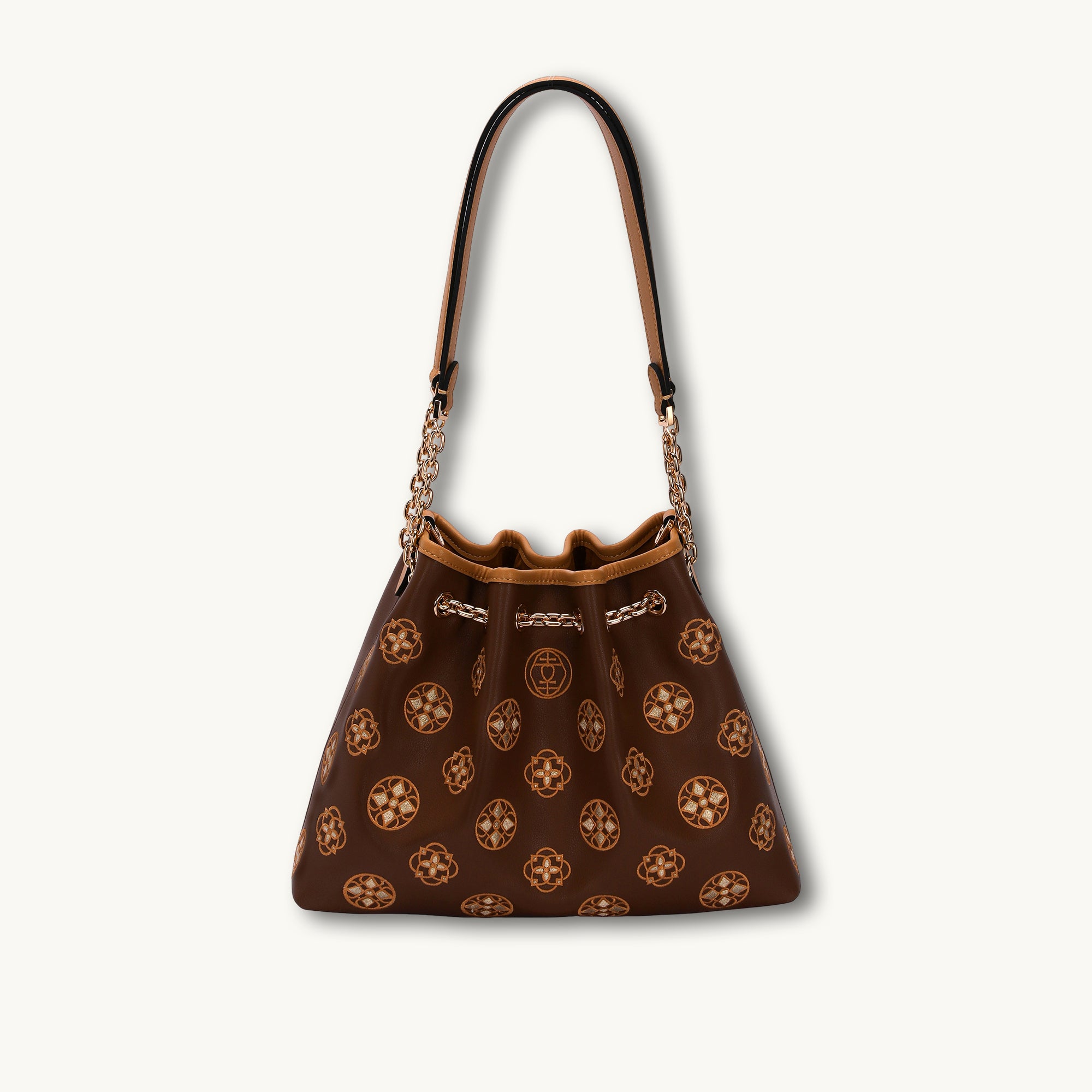 Intangible Cultural Heritage Embroidered Genuine Leather Drawstring Bucket Bag