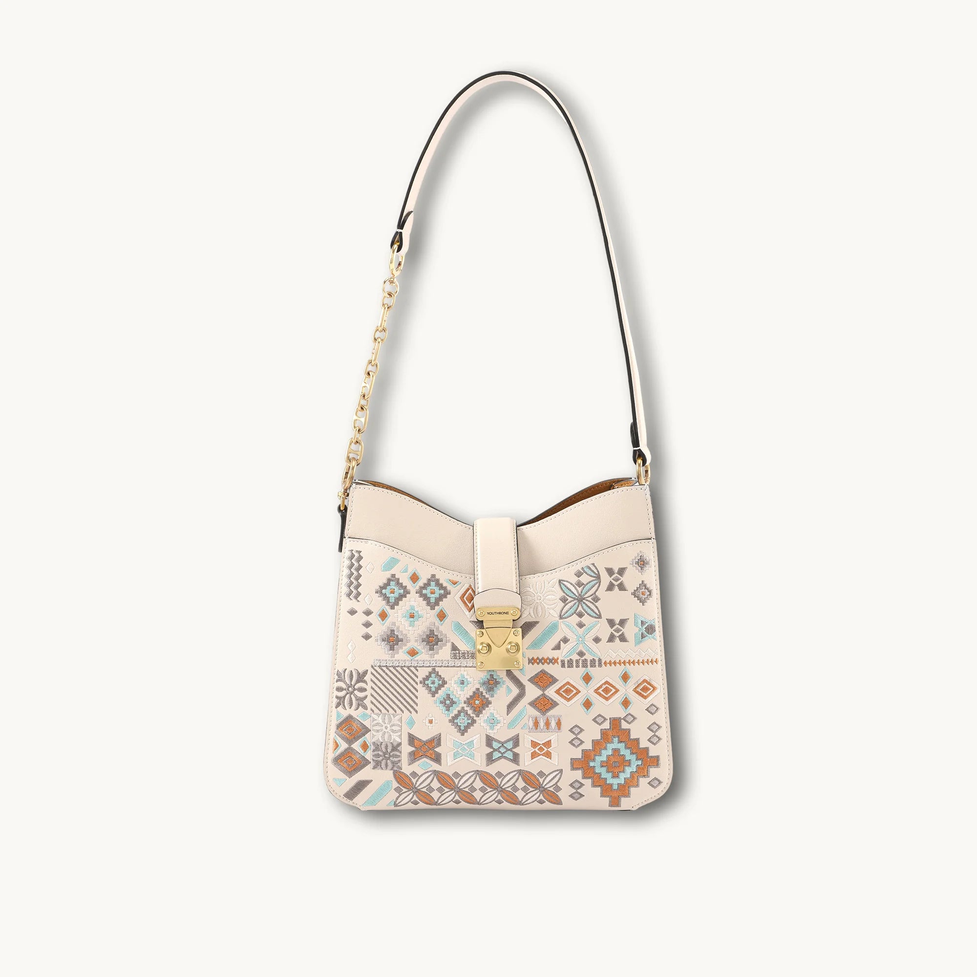 Bohemian Geometric Embroidered Genuine Leather Hobo Bag