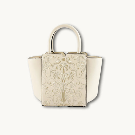 Handgemachte goldene barocke Suzhou bestickte Echtleder-Flügel-Tragetasche