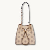 Genuine Leather Bucket Bag with Traditional Treasure Chest Pattern Suzhou Embroidery, Chain Strap Drawstring Shoulder Crossbody Handbag for Women