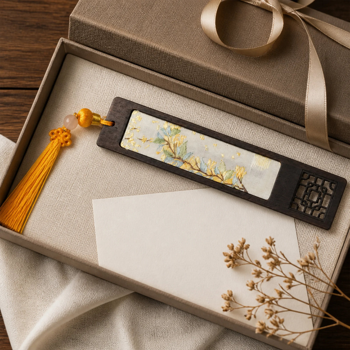 Handcrafted Silk Suzhou Embroidery Bookmark – Osmanthus | Chinese Art Keepsake