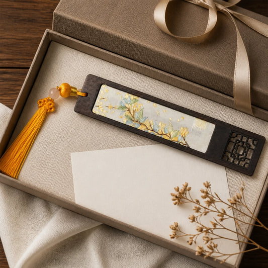 Handcrafted Silk Suzhou Embroidery Bookmark – Osmanthus | Chinese Art Keepsake