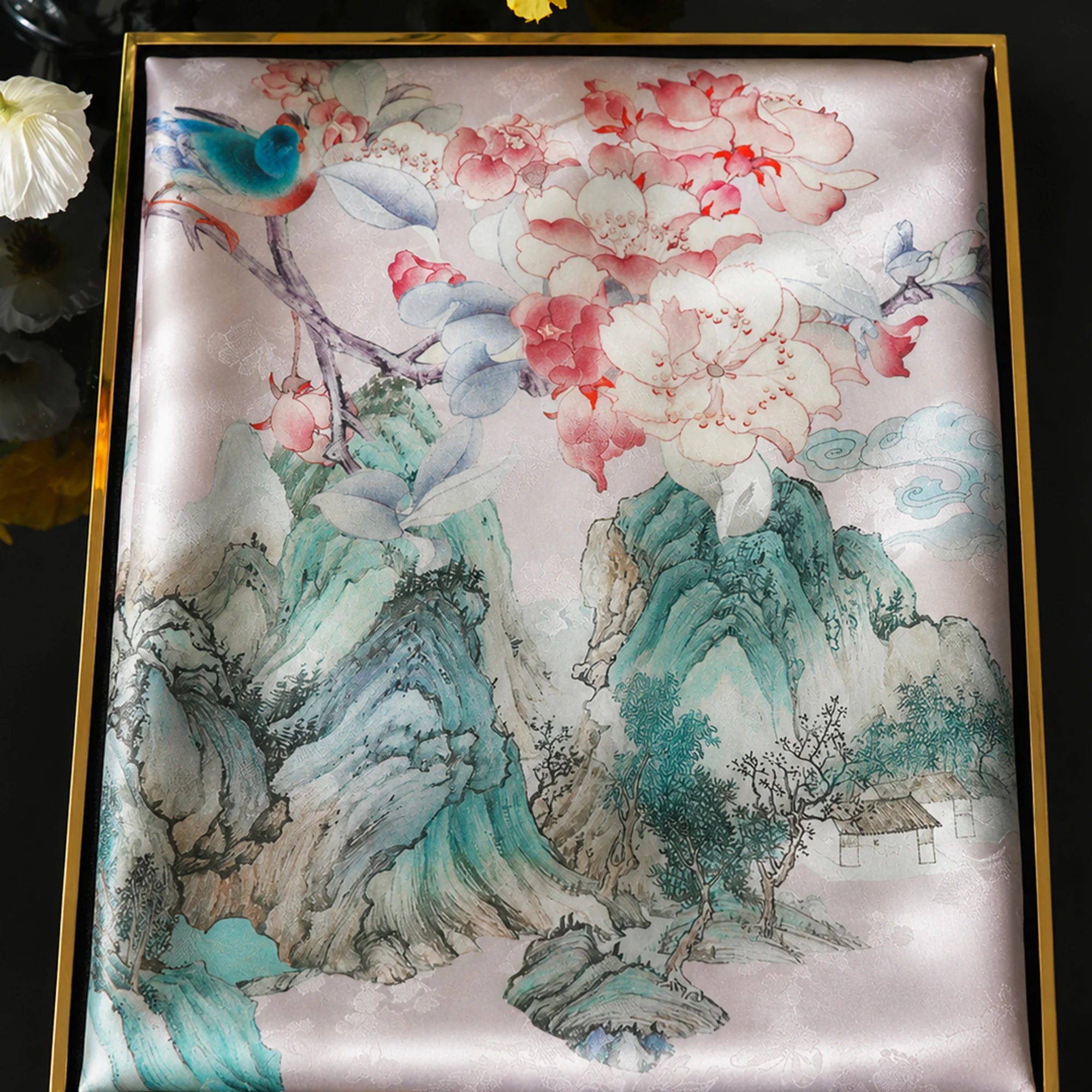 New Chinese Style Hua Luo Silk Scarf Double-Sided Mulberry Silk Shawl