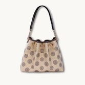 Oriental Luxury Embroidered Leather Tote Bag with Tang Dynasty Baoxiang Flower Motif