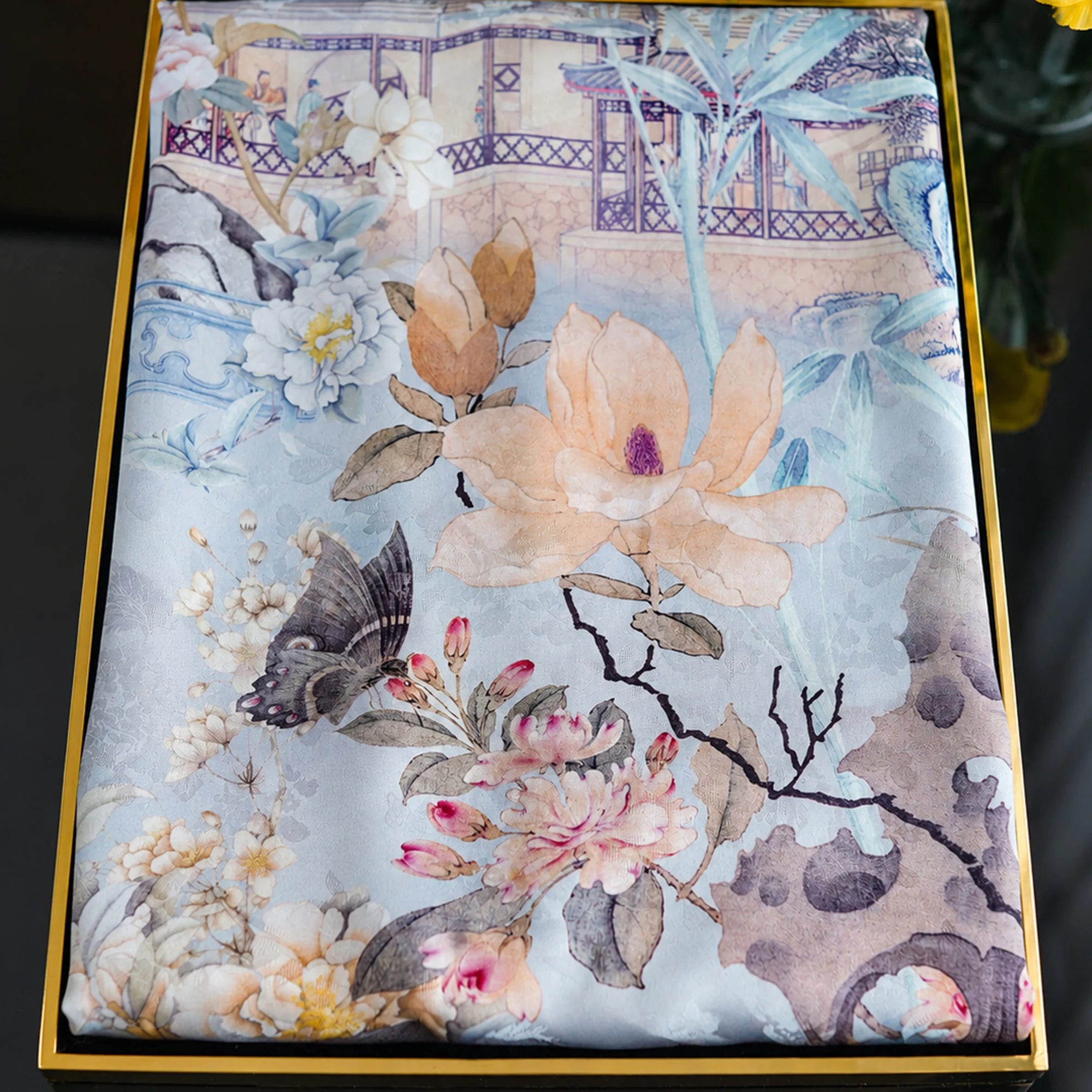 New Chinese Style Mulberry Silk Double-Sided Osmanthus & Orchid Square Scarf