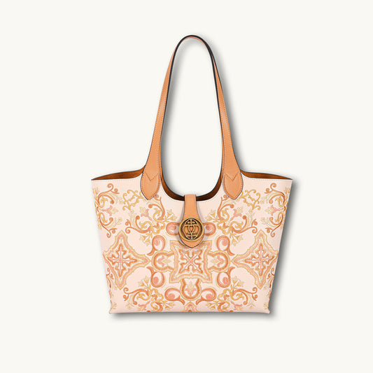 Blush Floral Embroidered Genuine Leather Tote Bag